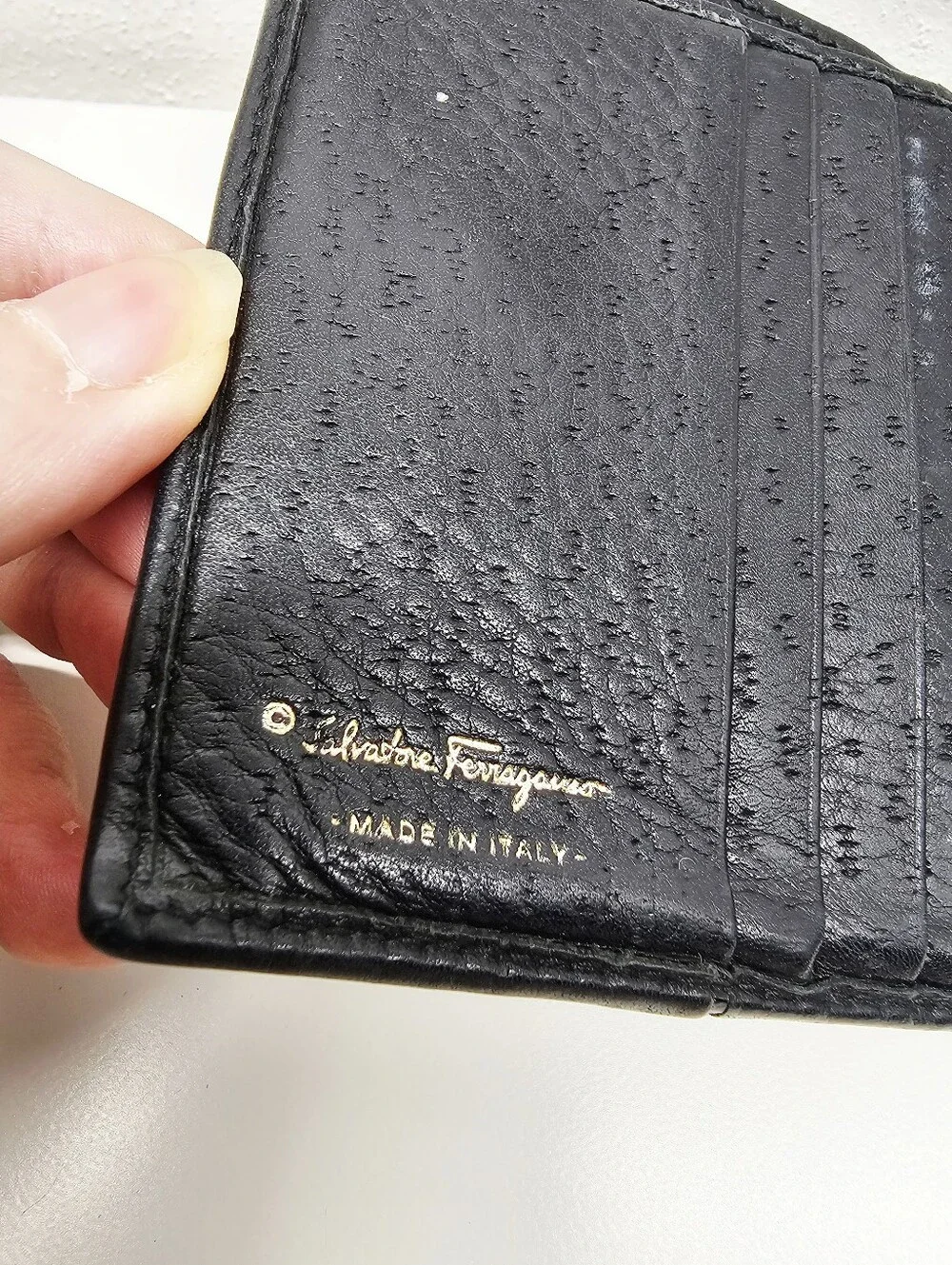 Salvatore Ferragamo Black Gancini Textured Leather Compact Wallet French Bifold